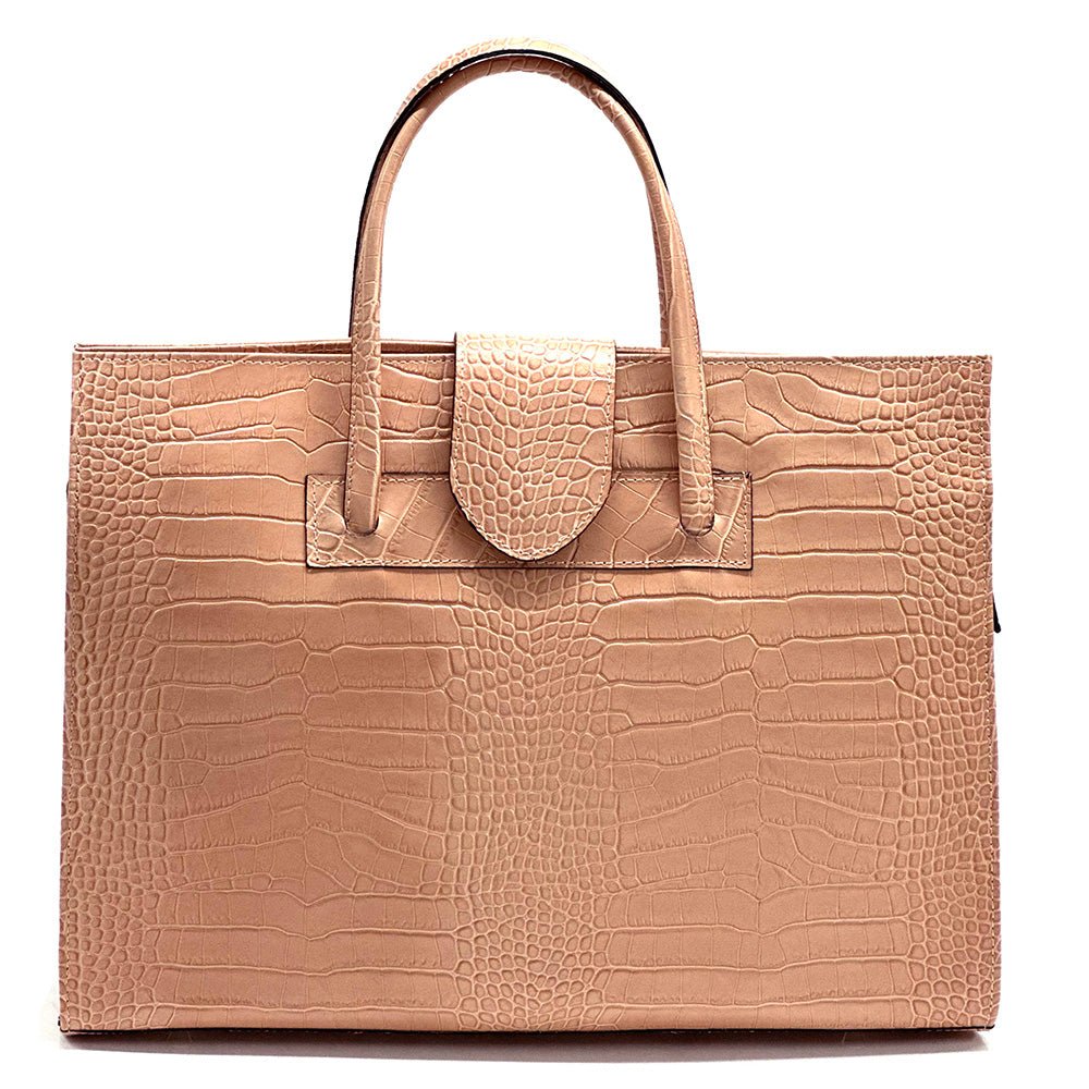 Crocetta Crocodile - Embossed Italian Leather Briefcase – Elegant Work Bag for Women - Leather Italiano