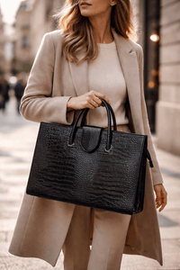 Crocetta Crocodile - Embossed Italian Leather Briefcase – Elegant Work Bag for Women - Leather Italiano