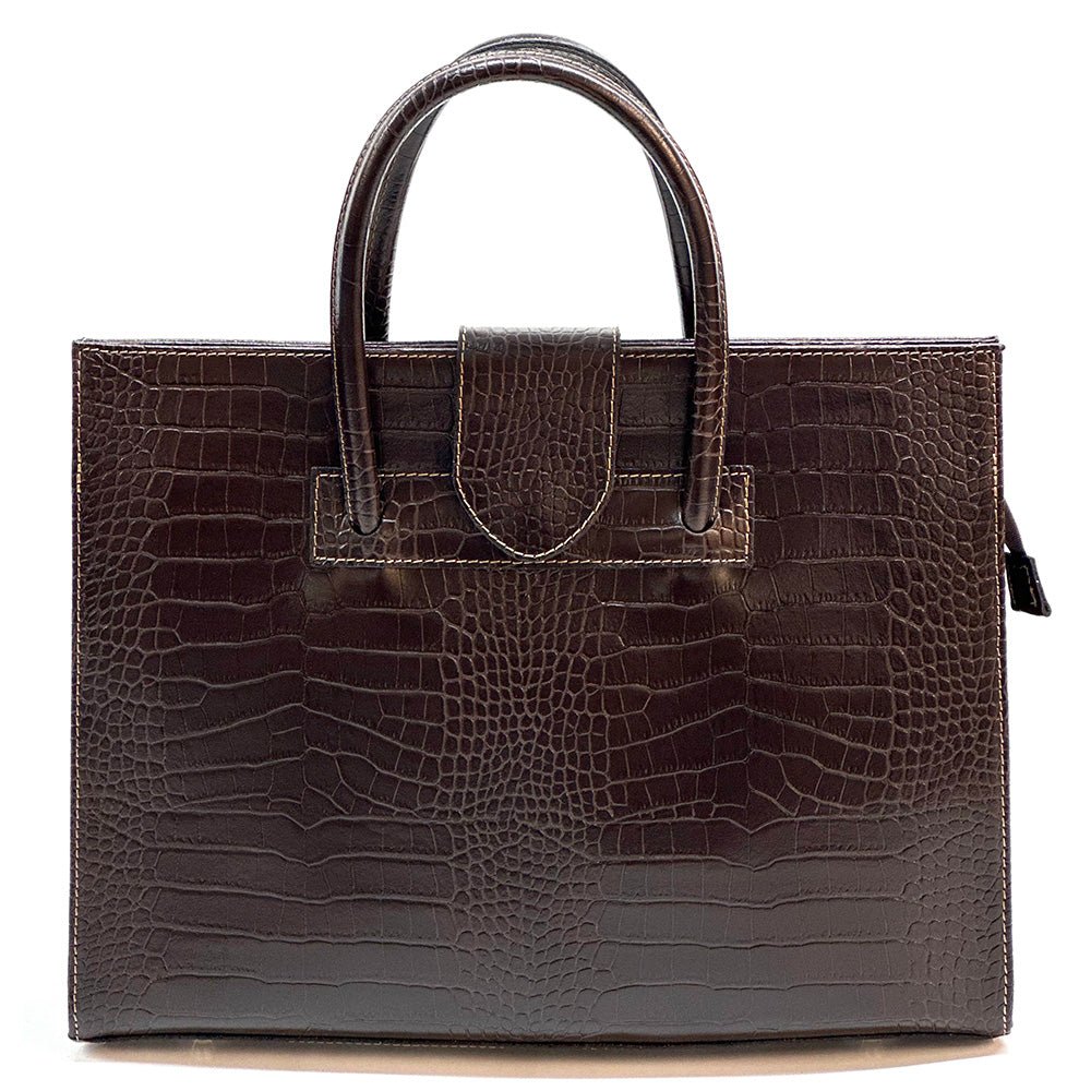 Crocetta Crocodile - Embossed Italian Leather Briefcase – Elegant Work Bag for Women - Leather Italiano