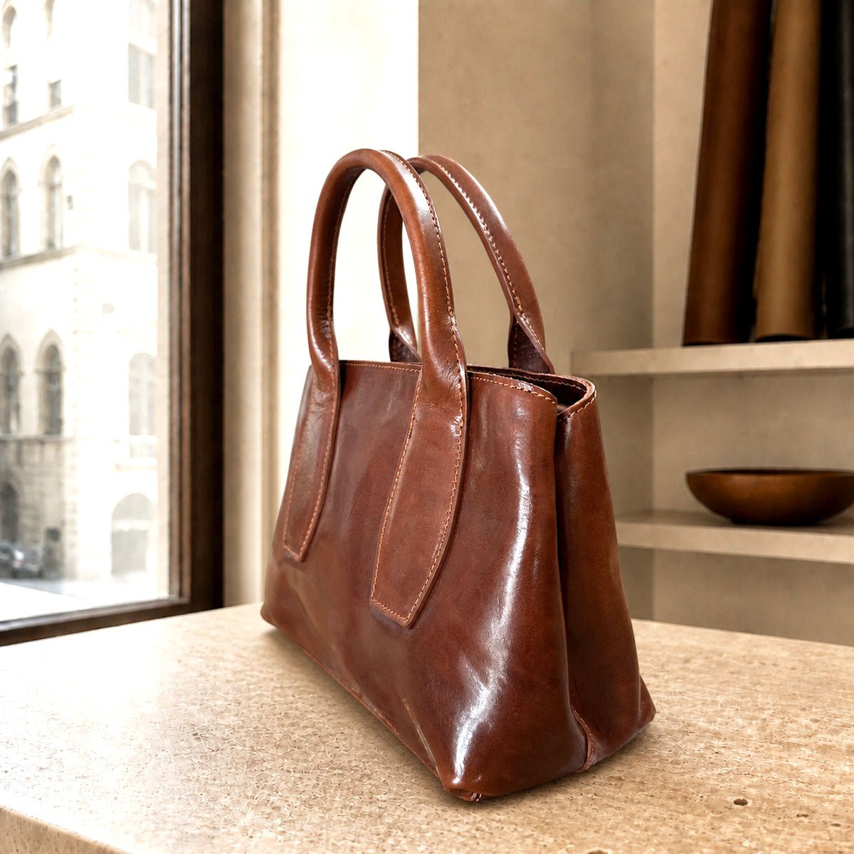 Diletta Compact Italian Leather Satchel Bag - Leather Italiano