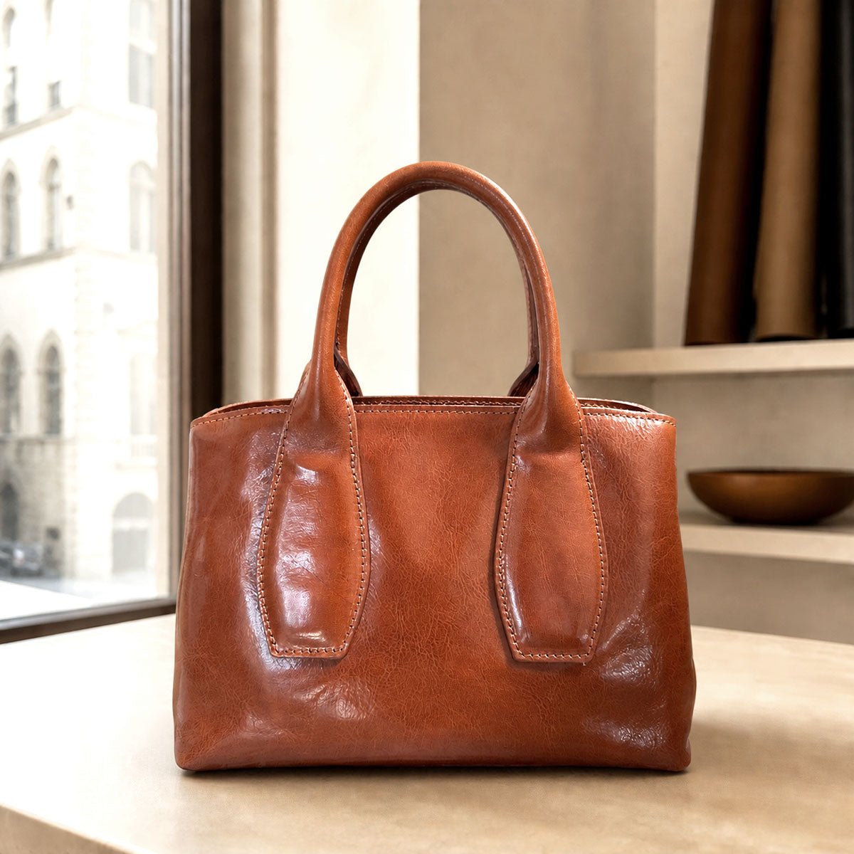 Diletta Compact Italian Leather Satchel Bag - Leather Italiano