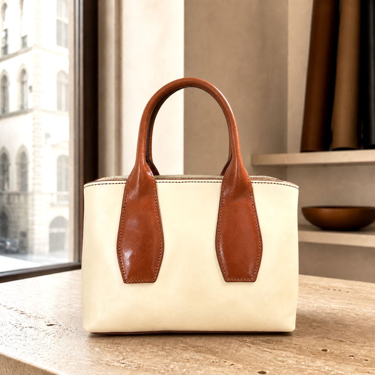 Diletta Compact Italian Leather Satchel Bag - Leather Italiano