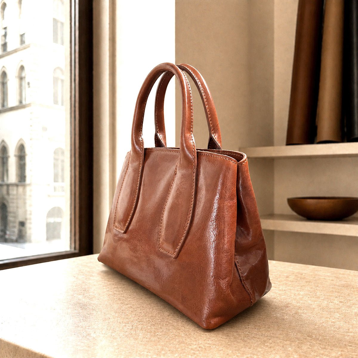 Diletta Compact Italian Leather Satchel Bag - Leather Italiano