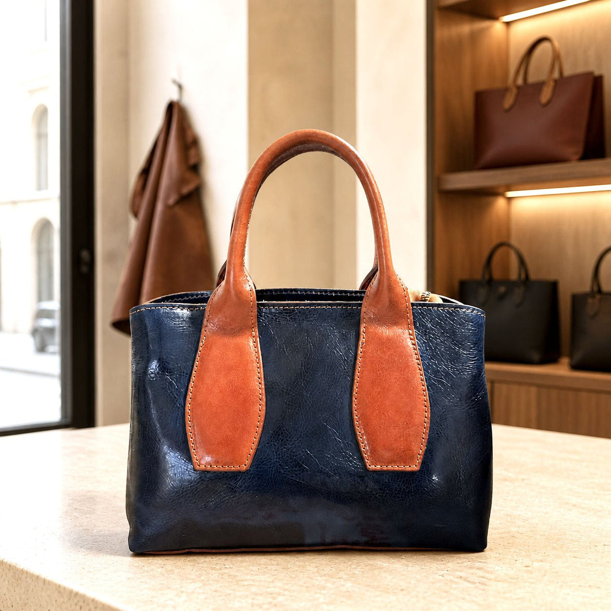 Diletta Compact Italian Leather Satchel Bag - Leather Italiano