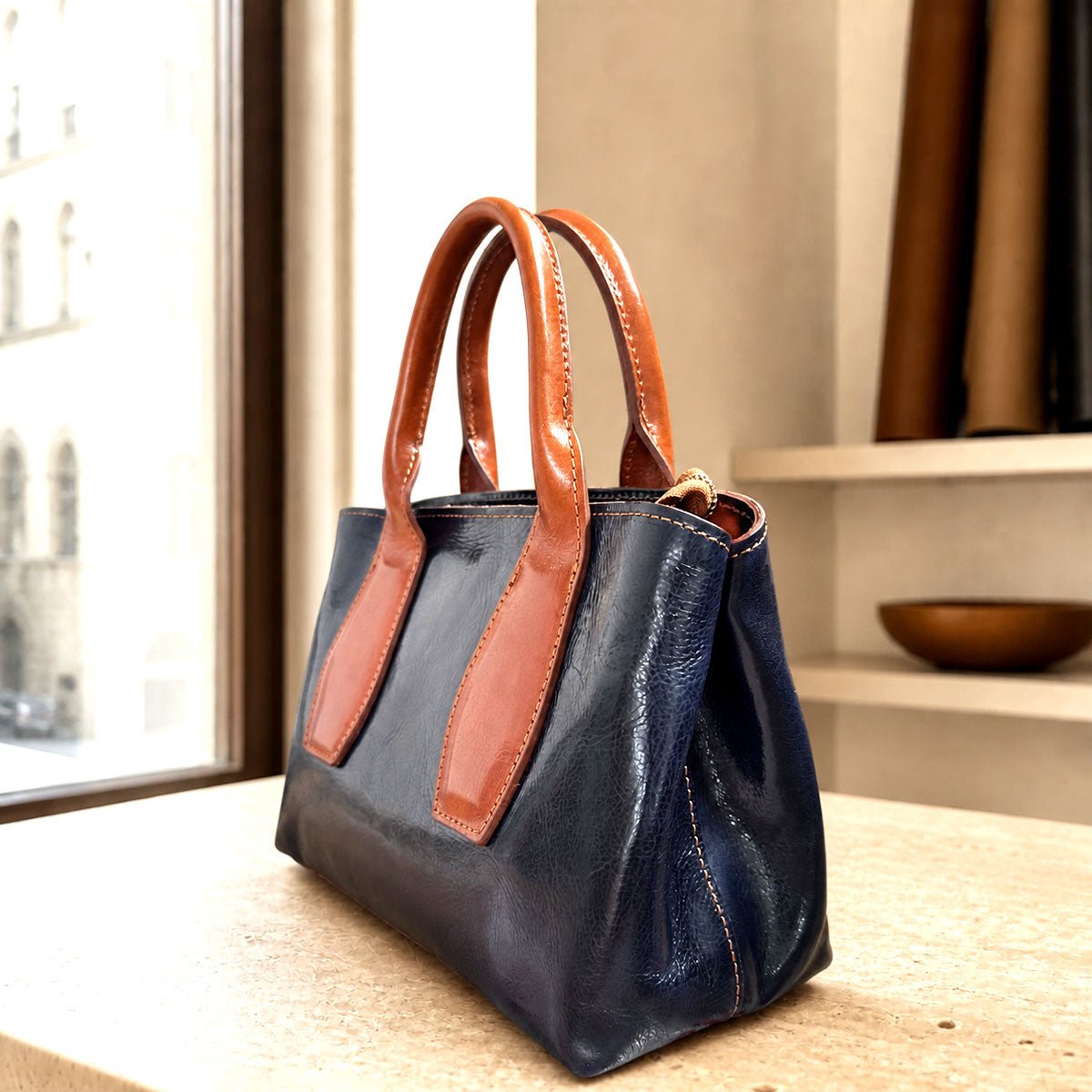 Diletta Compact Italian Leather Satchel Bag - Leather Italiano