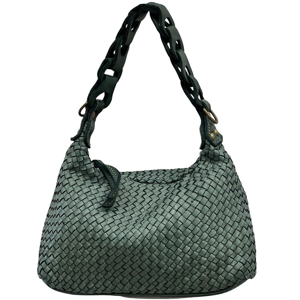 Elarisse Cow Leather Woven Hobo Bag - Leather Italiano