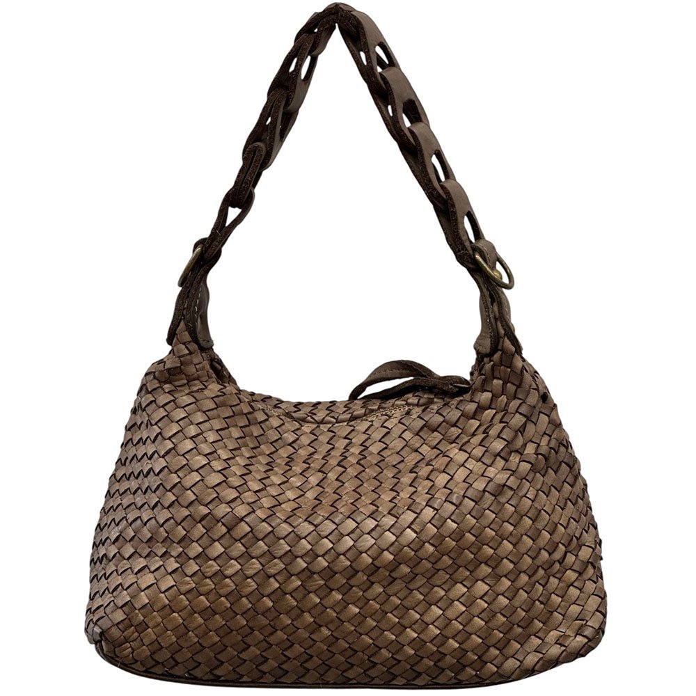 Elarisse Cow Leather Woven Hobo Bag - Leather Italiano