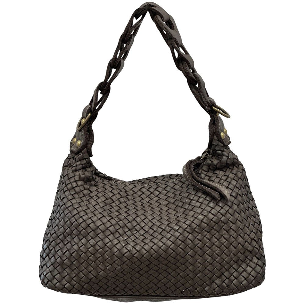 Elarisse Cow Leather Woven Hobo Bag - Leather Italiano