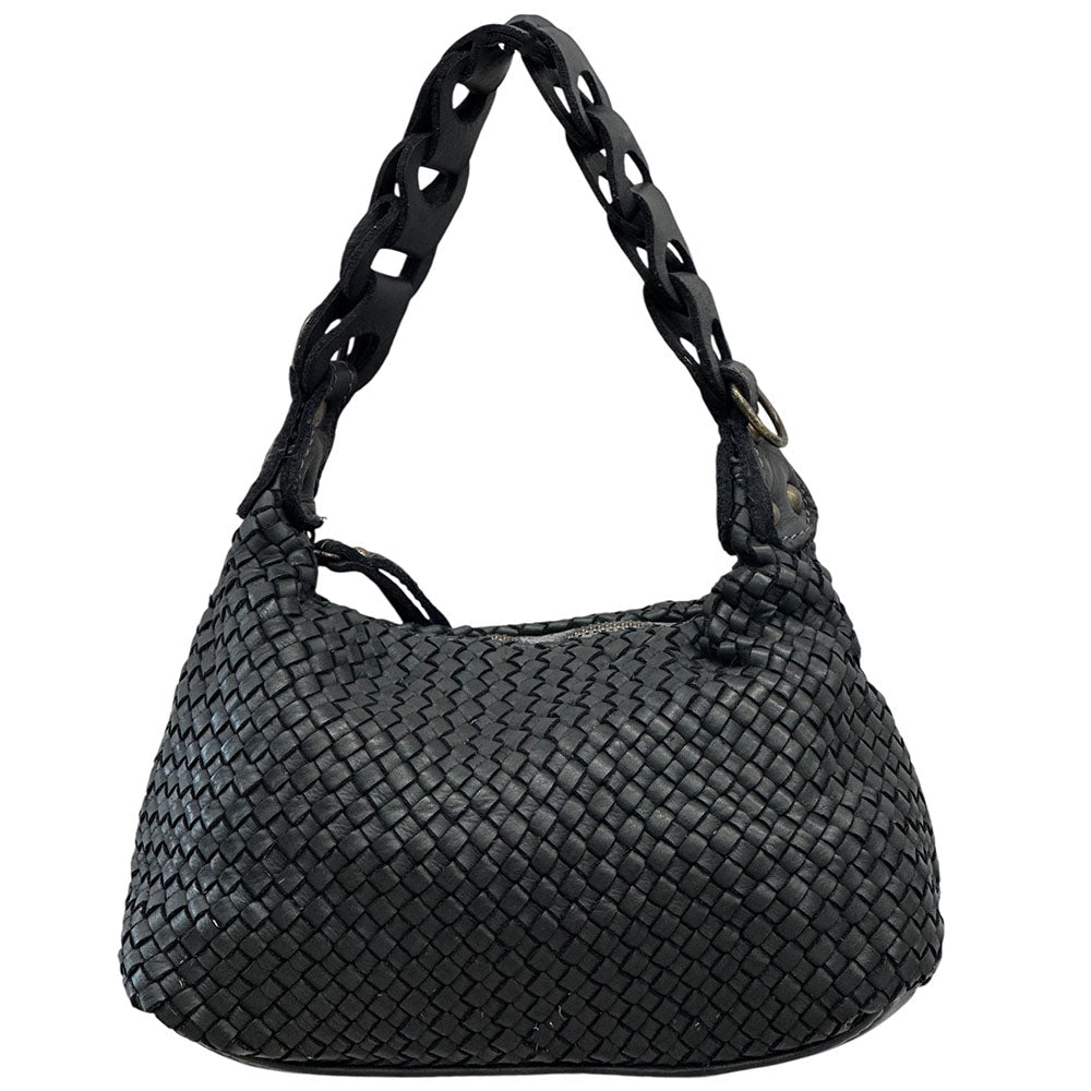 Elarisse Cow Leather Woven Hobo Bag - Leather Italiano