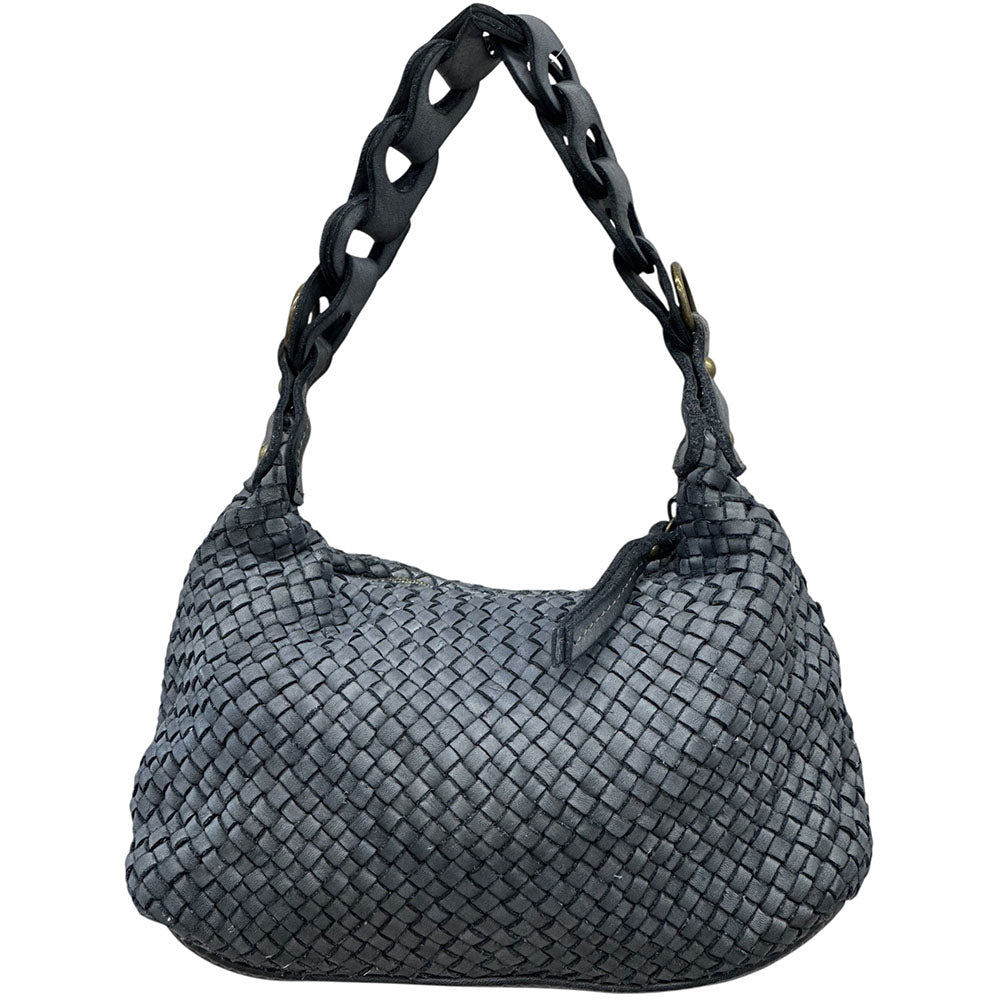 Elarisse Cow Leather Woven Hobo Bag - Leather Italiano