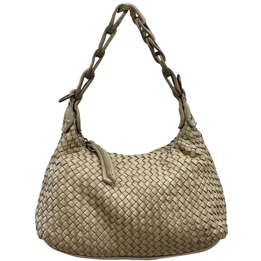 Elarisse Cow Leather Woven Hobo Bag - Leather Italiano