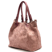 Elsa Italian Suede Tote Bag – Embossed Floral Leather Handbag - Leather Italiano