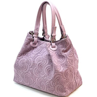 Elsa Italian Suede Tote Bag – Embossed Floral Leather Handbag - Leather Italiano