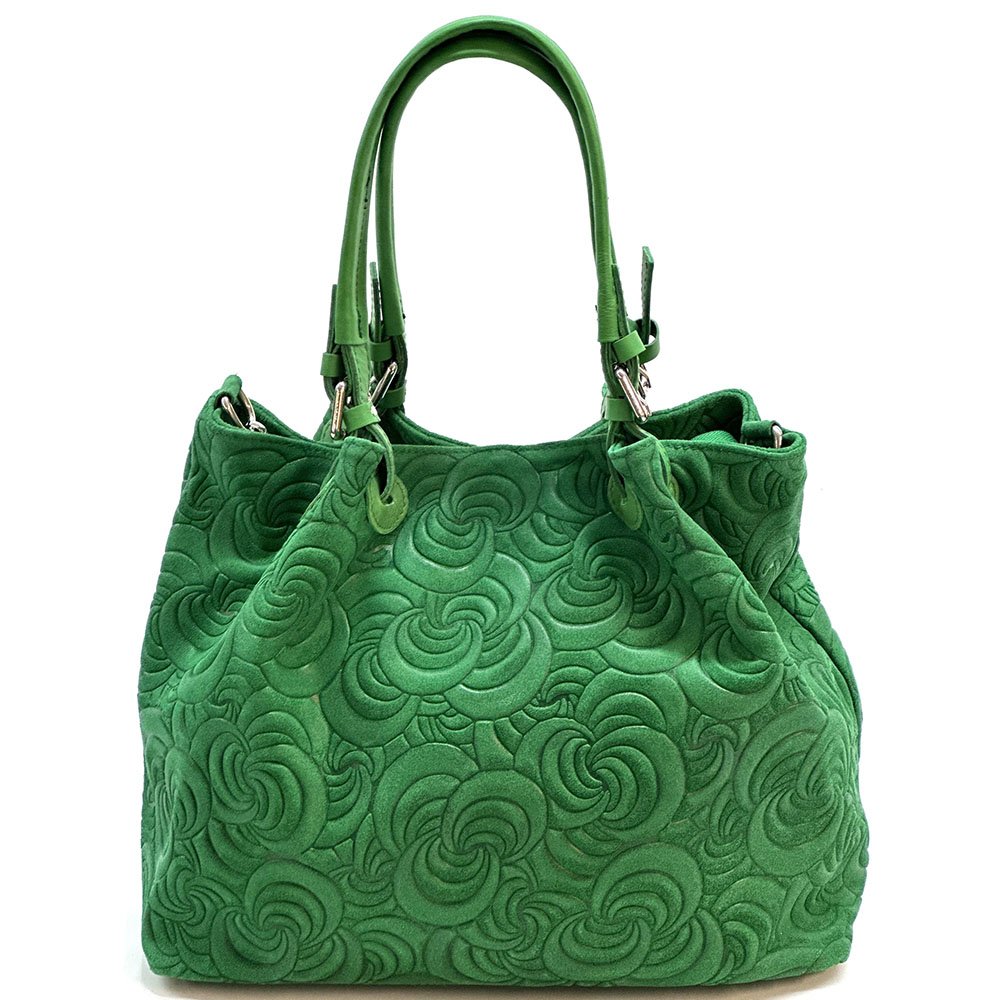 Elsa Italian Suede Tote Bag – Embossed Floral Leather Handbag - Leather Italiano