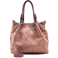Elsa Italian Suede Tote Bag – Embossed Floral Leather Handbag - Leather Italiano