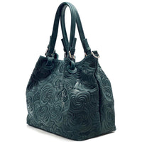 Elsa Italian Suede Tote Bag – Embossed Floral Leather Handbag - Leather Italiano