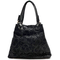 Elsa Italian Suede Tote Bag – Embossed Floral Leather Handbag - Leather Italiano