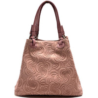 Elsa Italian Suede Tote Bag – Embossed Floral Leather Handbag - Leather Italiano