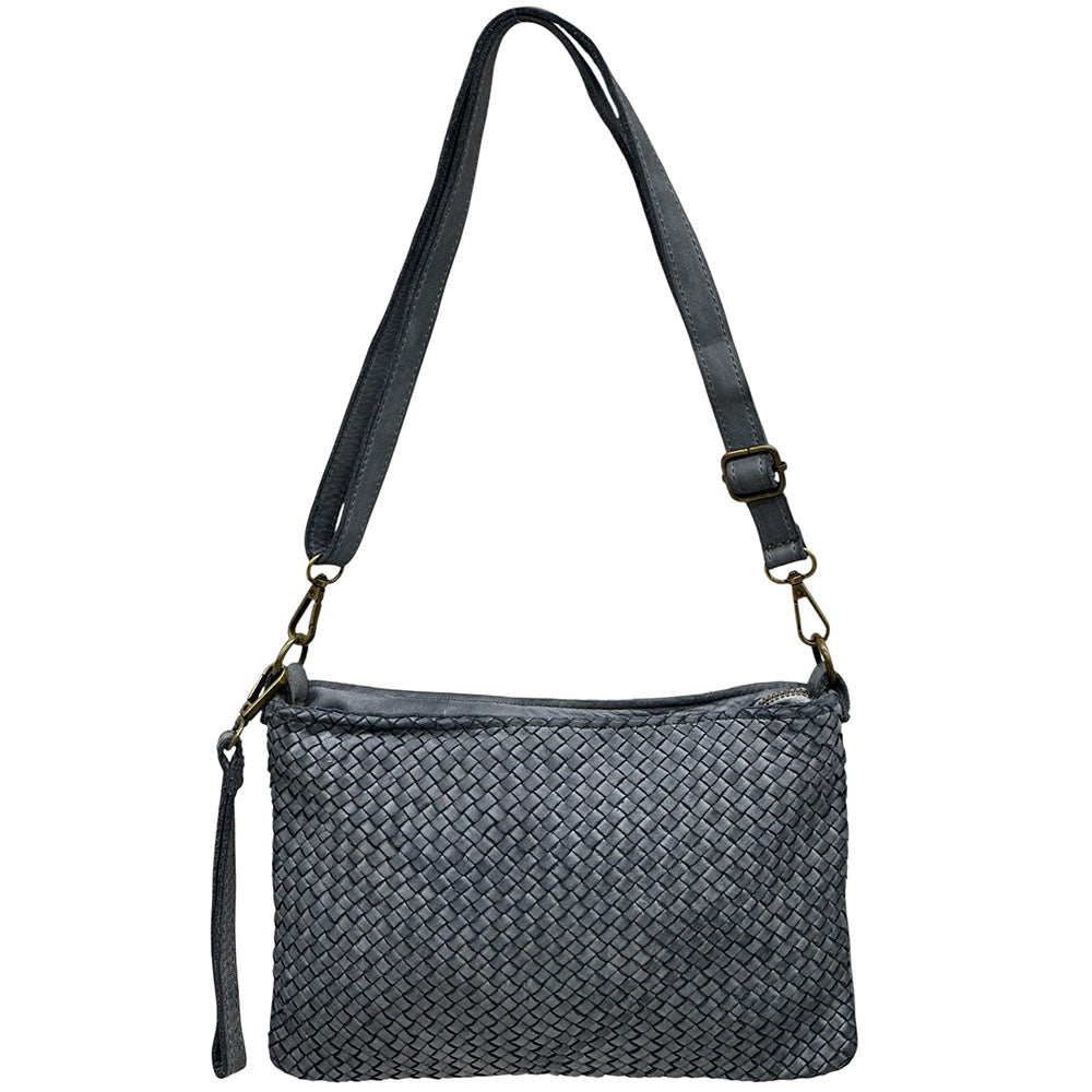 Elvaria Woven Handheld and Crossbody Bag in Calf Leather - Leather Italiano