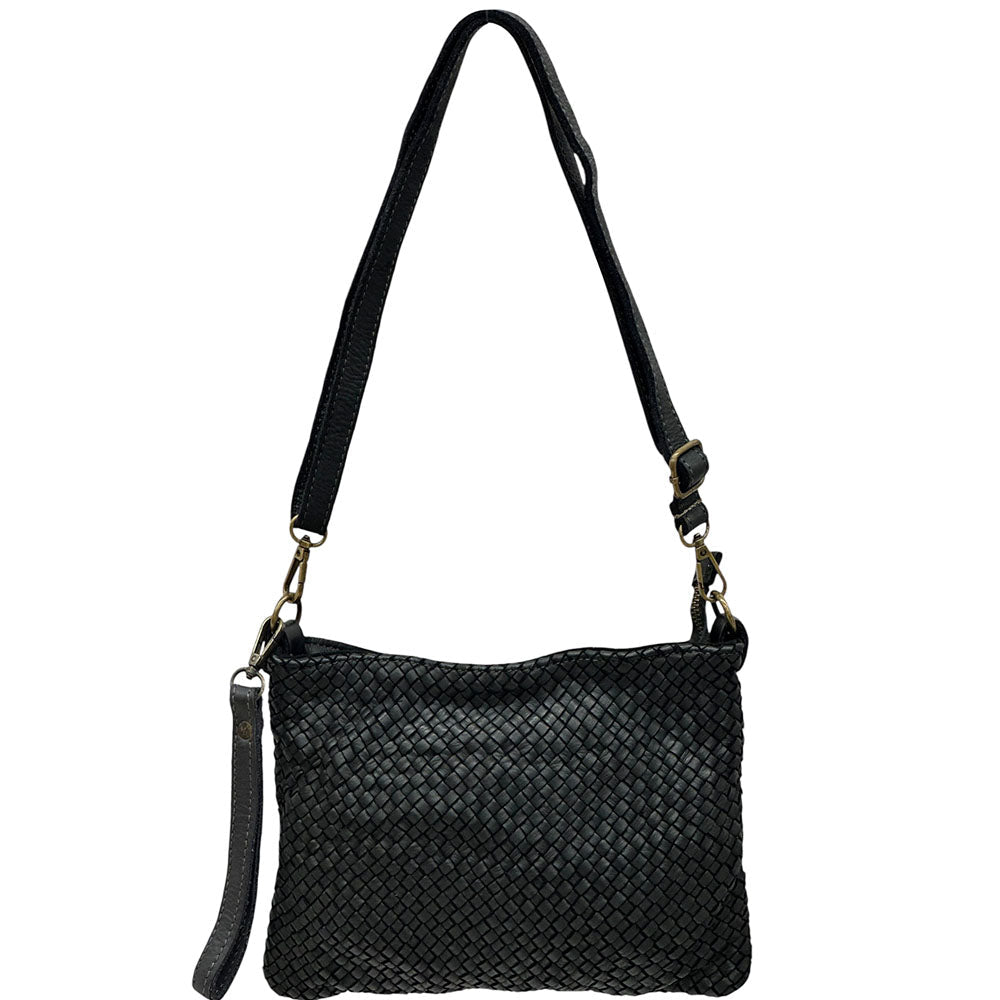 Elvaria Woven Handheld and Crossbody Bag in Calf Leather - Leather Italiano