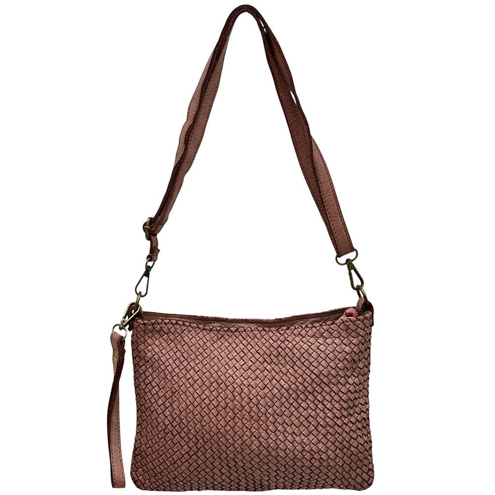 Elvaria Woven Handheld and Crossbody Bag in Calf Leather - Leather Italiano
