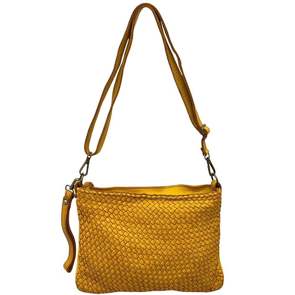 Elvaria Woven Handheld and Crossbody Bag in Calf Leather - Leather Italiano
