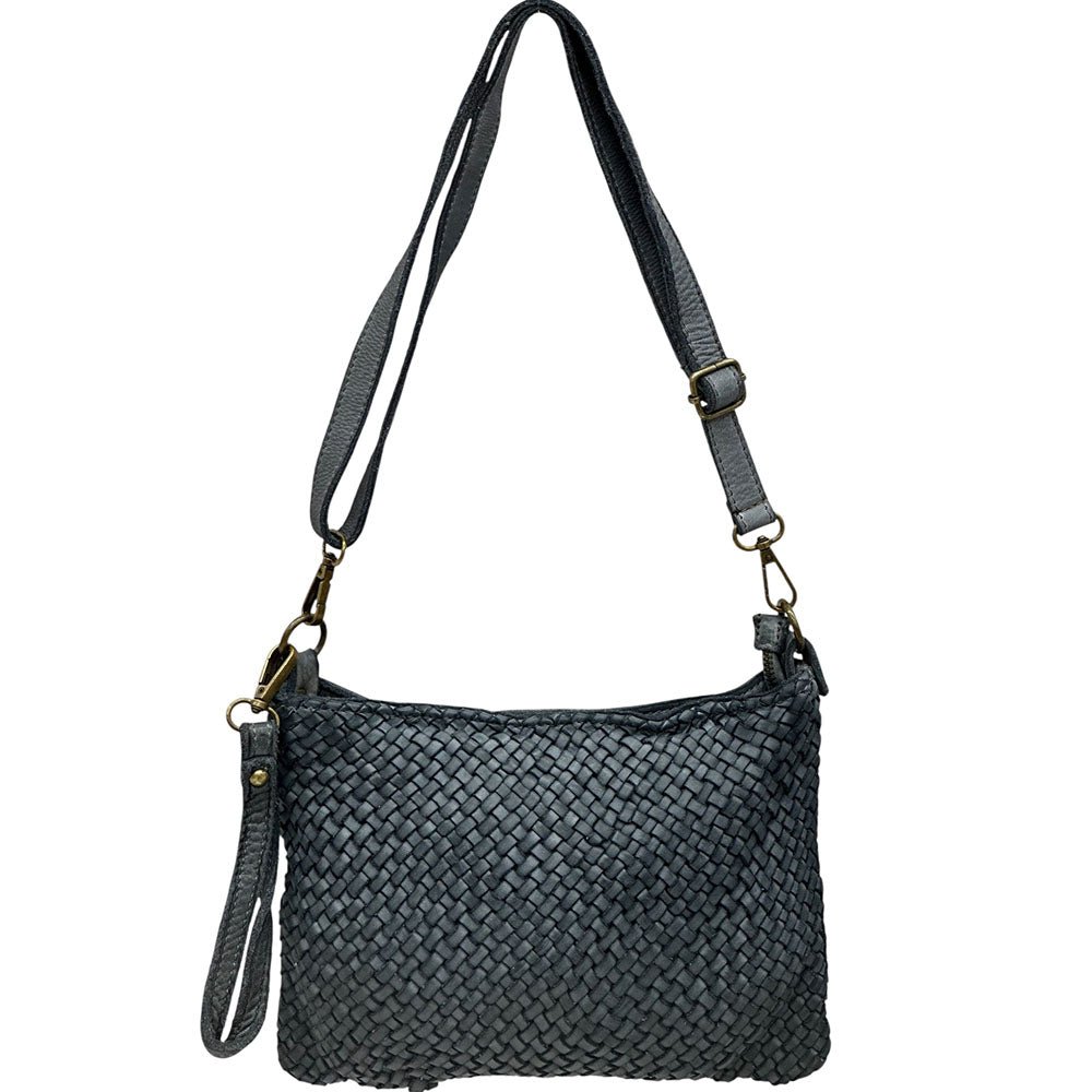 Elvaria Woven Handheld and Crossbody Bag in Calf Leather - Leather Italiano
