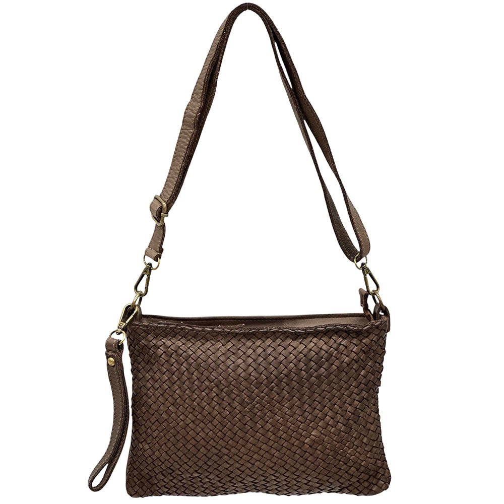 Elvaria Woven Handheld and Crossbody Bag in Calf Leather - Leather Italiano