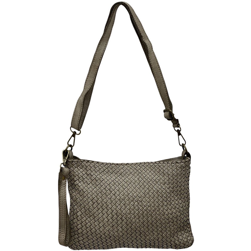 Elvaria Woven Handheld and Crossbody Bag in Calf Leather - Leather Italiano