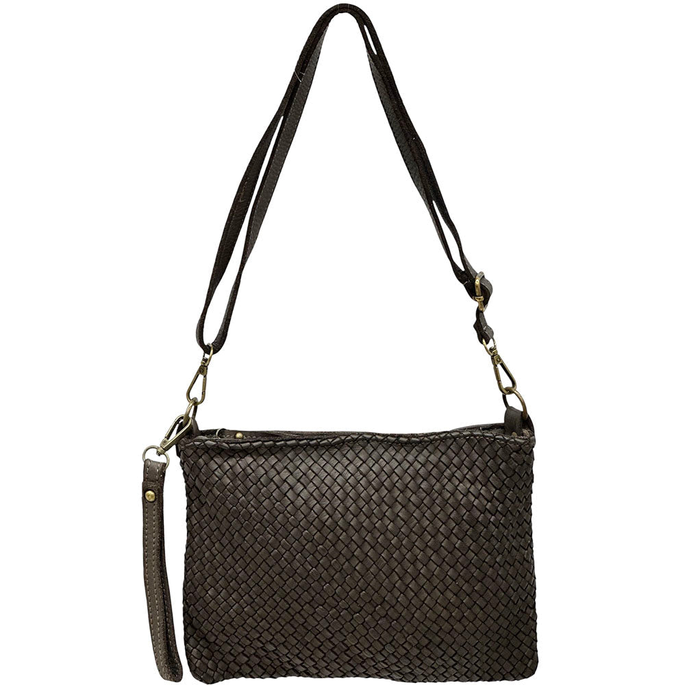 Elvaria Woven Handheld and Crossbody Bag in Calf Leather - Leather Italiano