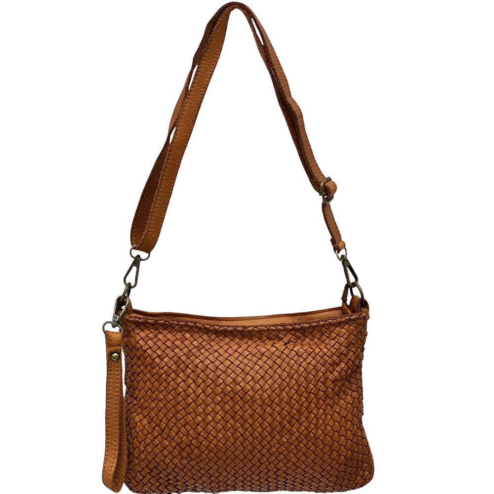 Elvaria Woven Handheld and Crossbody Bag in Calf Leather - Leather Italiano