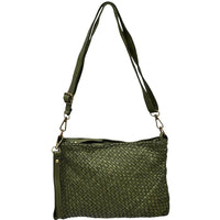 Elvaria Woven Handheld and Crossbody Bag in Calf Leather - Leather Italiano