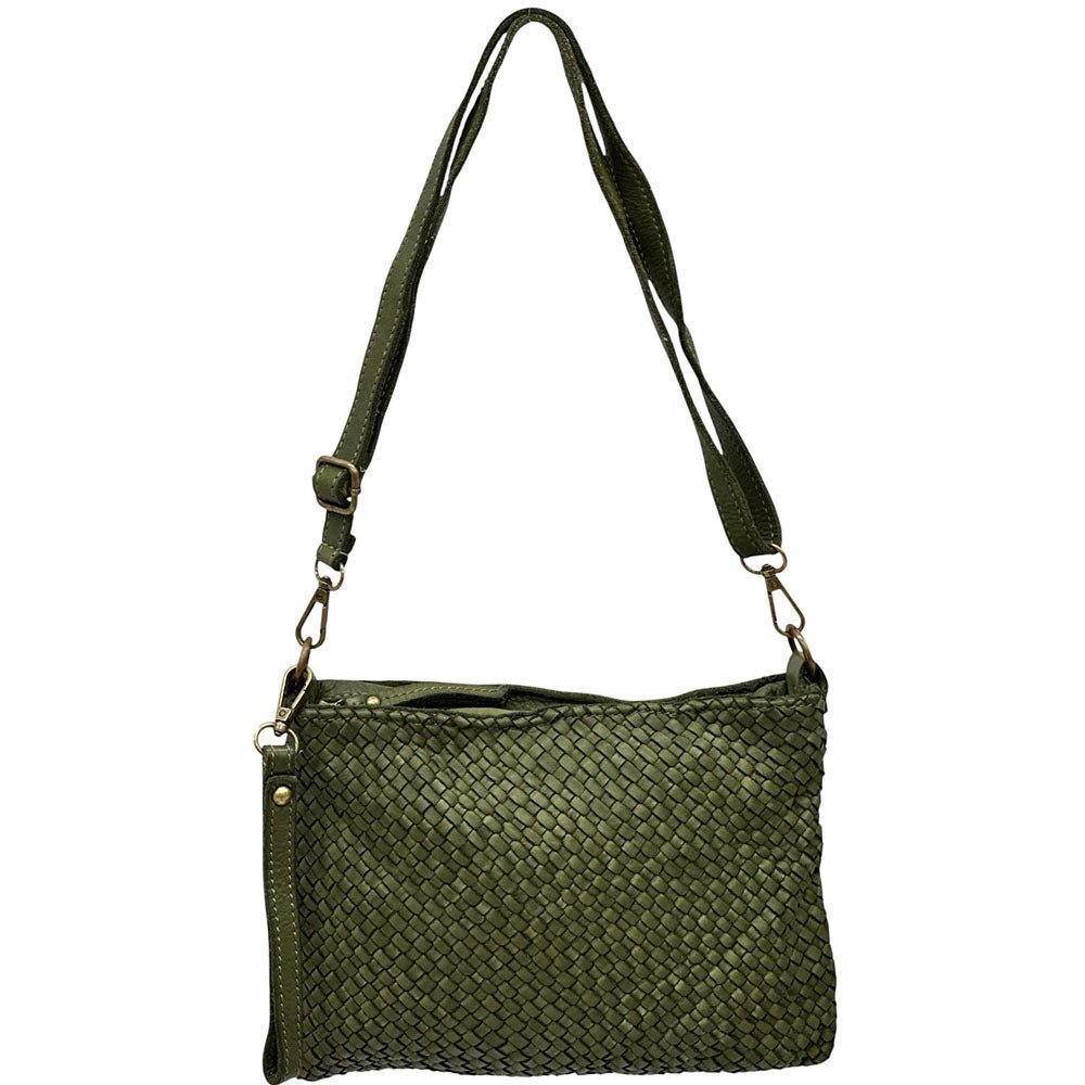 Elvaria Woven Handheld and Crossbody Bag in Calf Leather - Leather Italiano