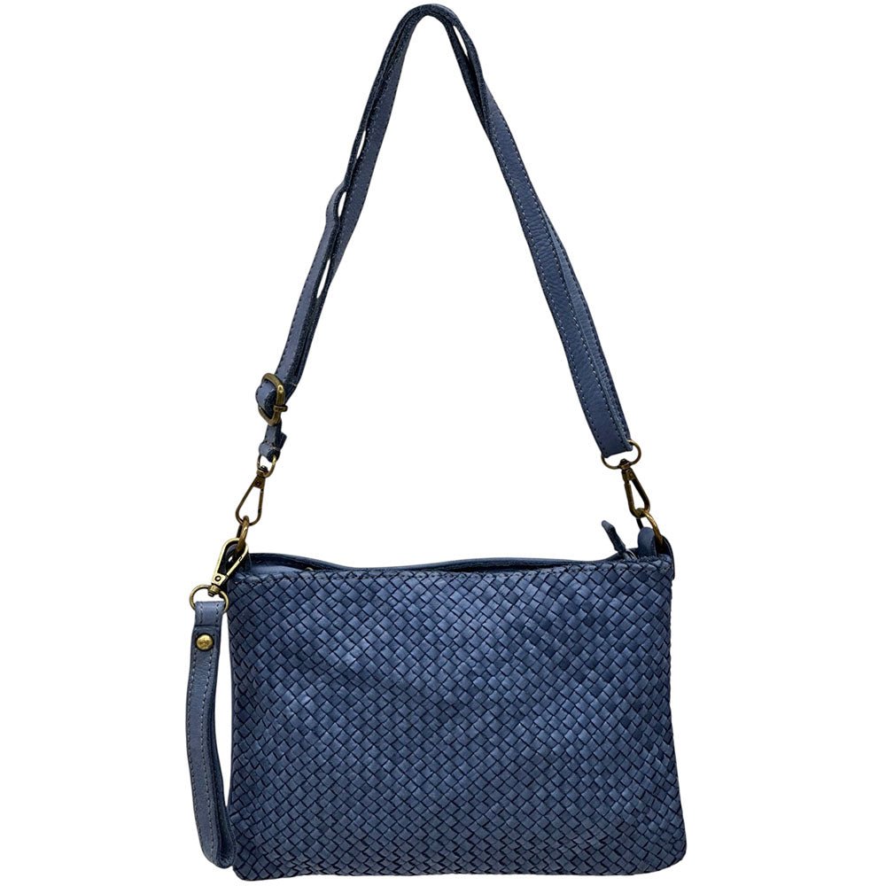 Elvaria Woven Handheld and Crossbody Bag in Calf Leather - Leather Italiano
