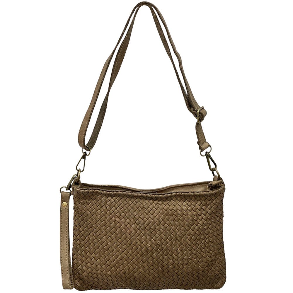 Elvaria Woven Handheld and Crossbody Bag in Calf Leather - Leather Italiano