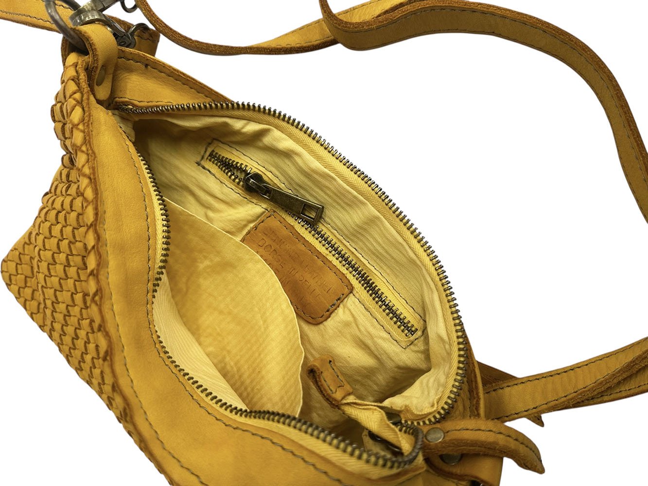 Elvaria Woven Handheld and Crossbody Bag in Calf Leather - Leather Italiano