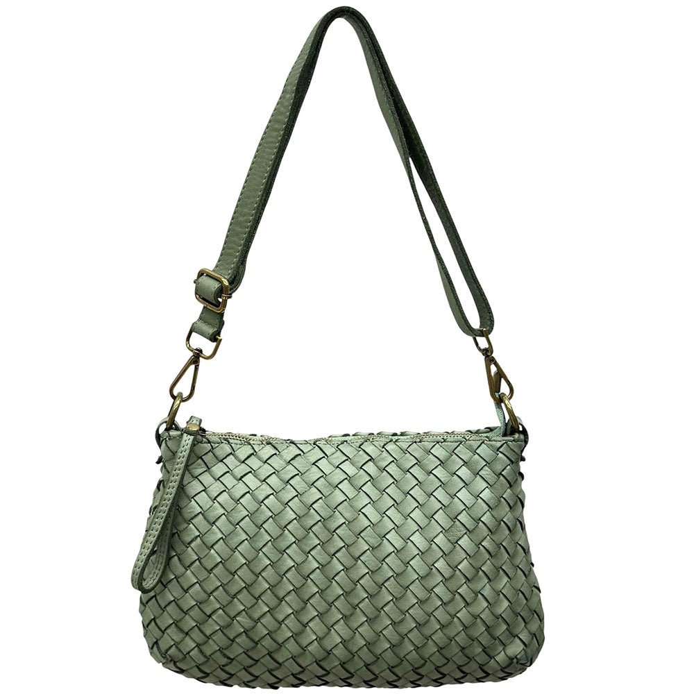 Elvaria Woven Handheld and Crossbody Bag in Hand Washed Italian Calf Leather - Leather Italiano
