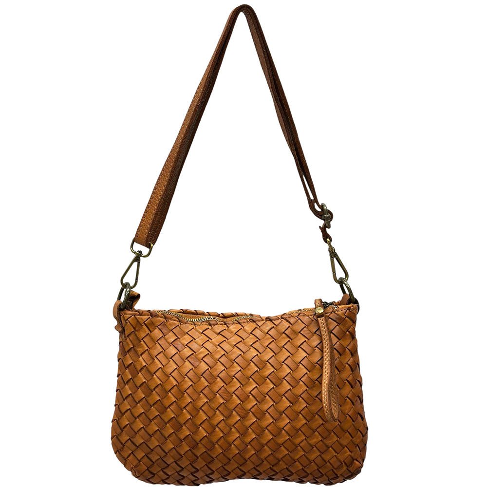 Elvaria Woven Handheld and Crossbody Bag in Hand Washed Italian Calf Leather - Leather Italiano