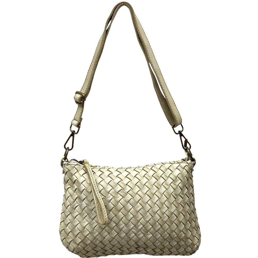 Elvaria Woven Handheld and Crossbody Bag in Hand Washed Italian Calf Leather - Leather Italiano