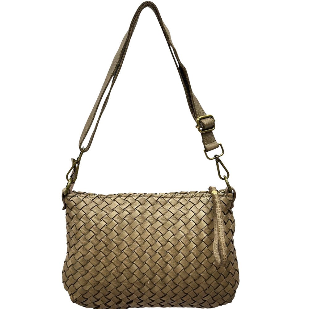 Elvaria Woven Handheld and Crossbody Bag in Hand Washed Italian Calf Leather - Leather Italiano