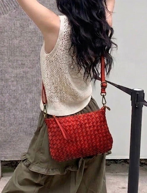 Elvaria Woven Handheld and Crossbody Bag in Hand Washed Italian Calf Leather - Leather Italiano