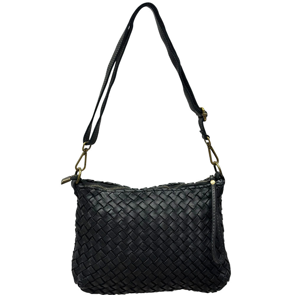 Elvaria Woven Handheld and Crossbody Bag in Hand Washed Italian Calf Leather - Leather Italiano