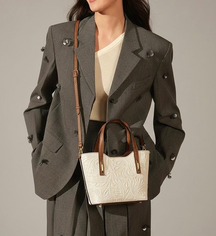 Emily Flora Cow Leather Handbag - Leather Italiano