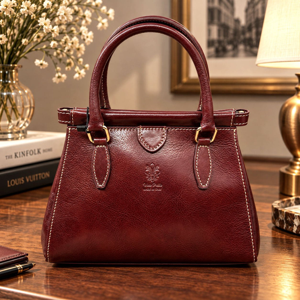 Ersilia Hand-Dyed Leather Spring-Frame Satchel - Leather Italiano