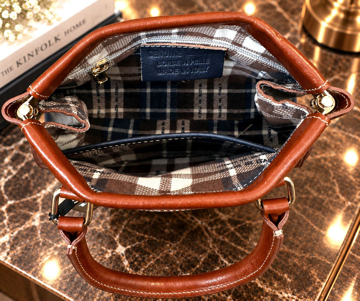 Ersilia Hand-Dyed Leather Spring-Frame Satchel - Leather Italiano