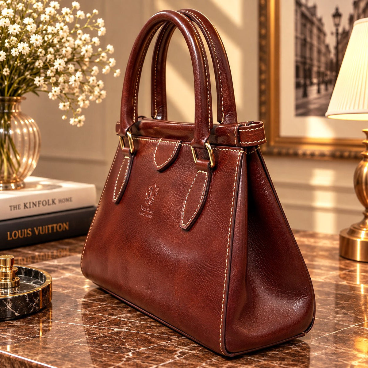 Ersilia Hand-Dyed Leather Spring-Frame Satchel - Leather Italiano