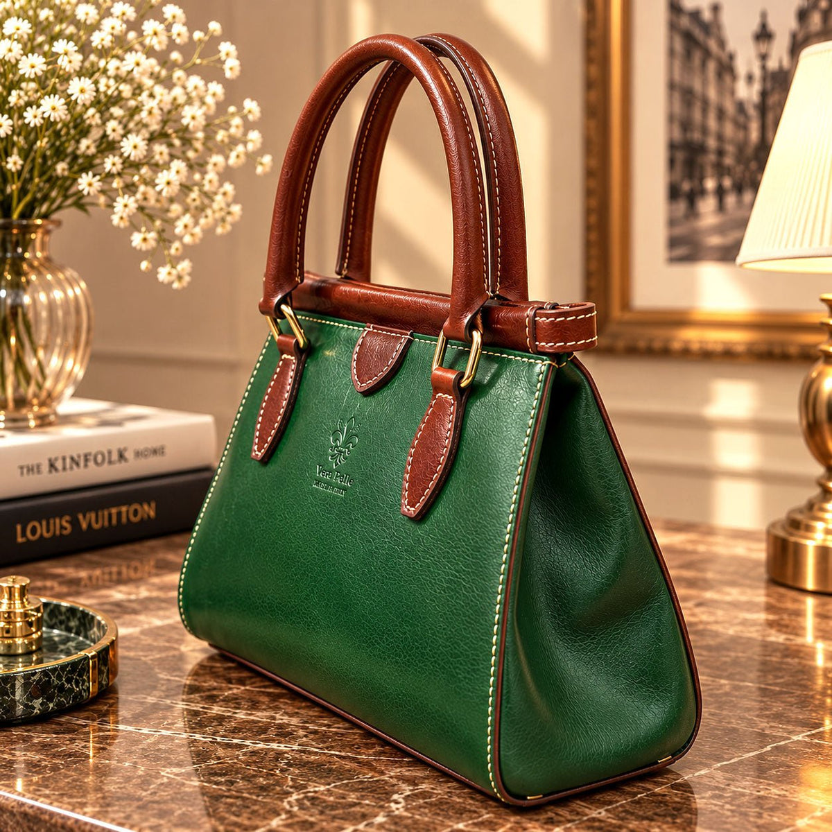 Ersilia Hand-Dyed Leather Spring-Frame Satchel - Leather Italiano