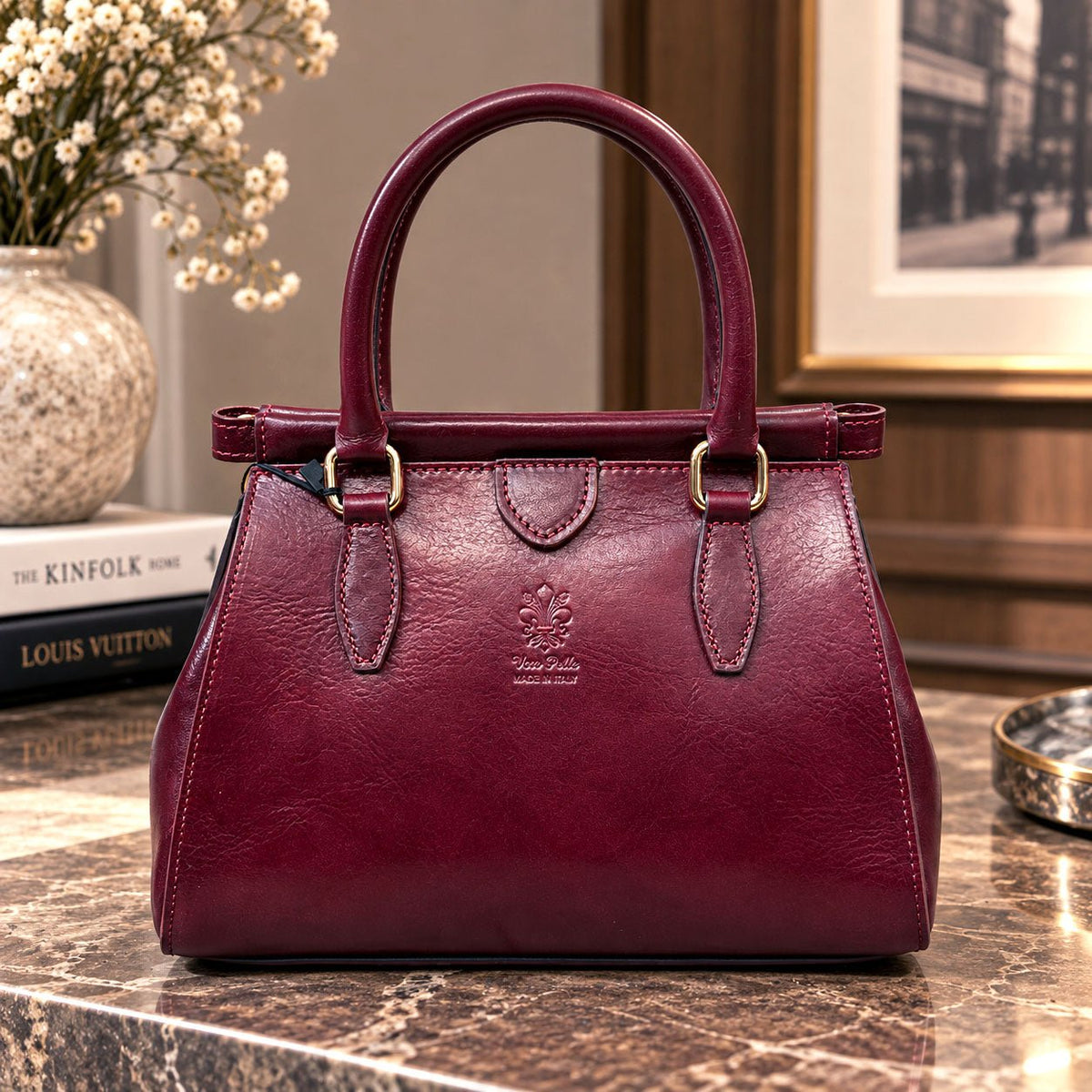 Ersilia Hand-Dyed Leather Spring-Frame Satchel - Leather Italiano