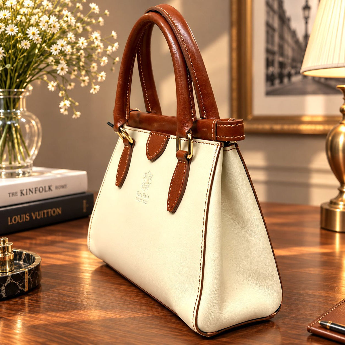 Ersilia Hand-Dyed Leather Spring-Frame Satchel - Leather Italiano