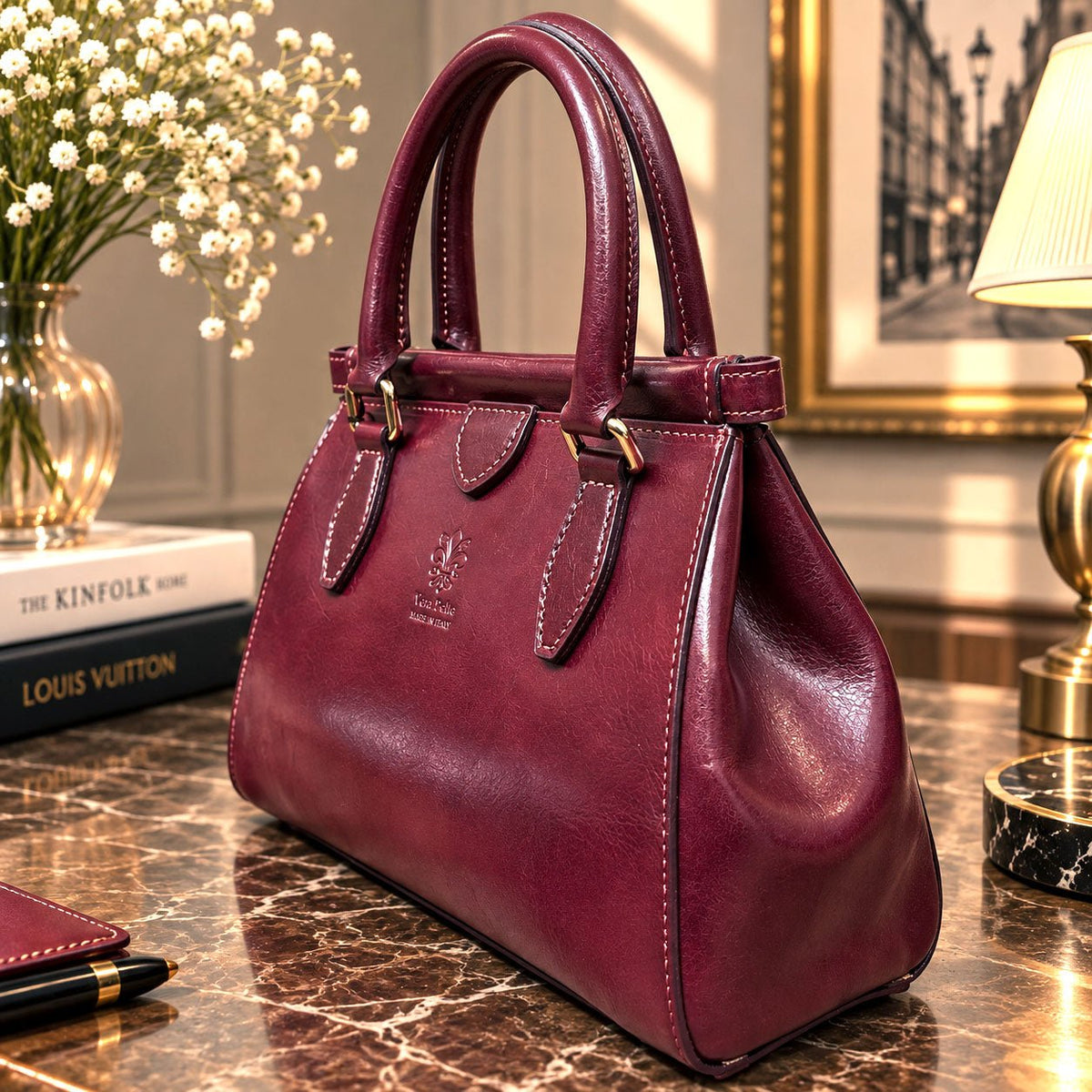 Ersilia Hand-Dyed Leather Spring-Frame Satchel - Leather Italiano
